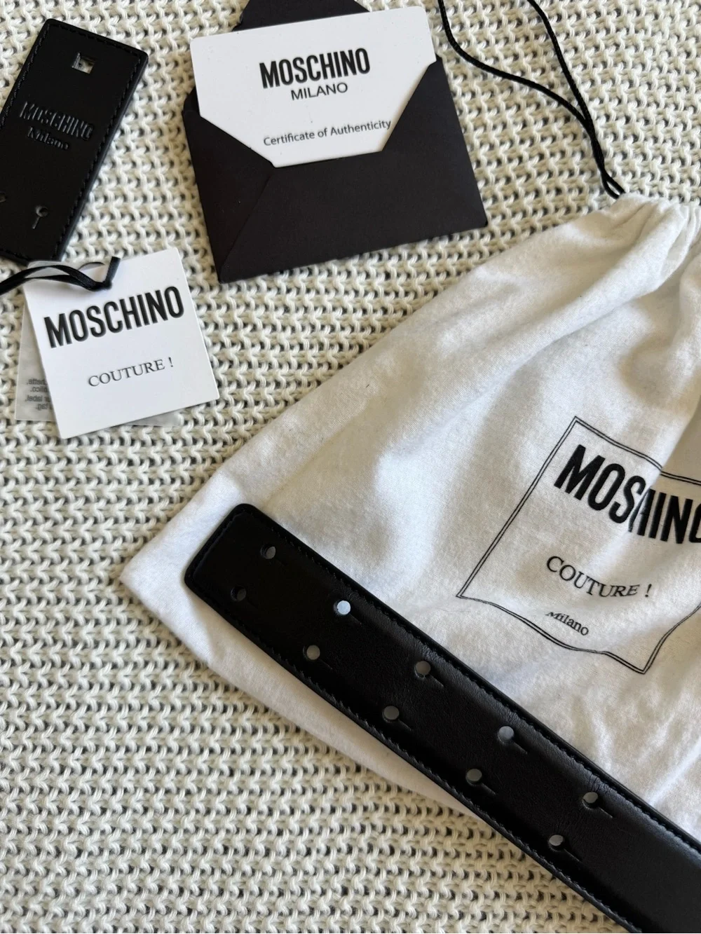 Moschino Logo Plate Leather Belt